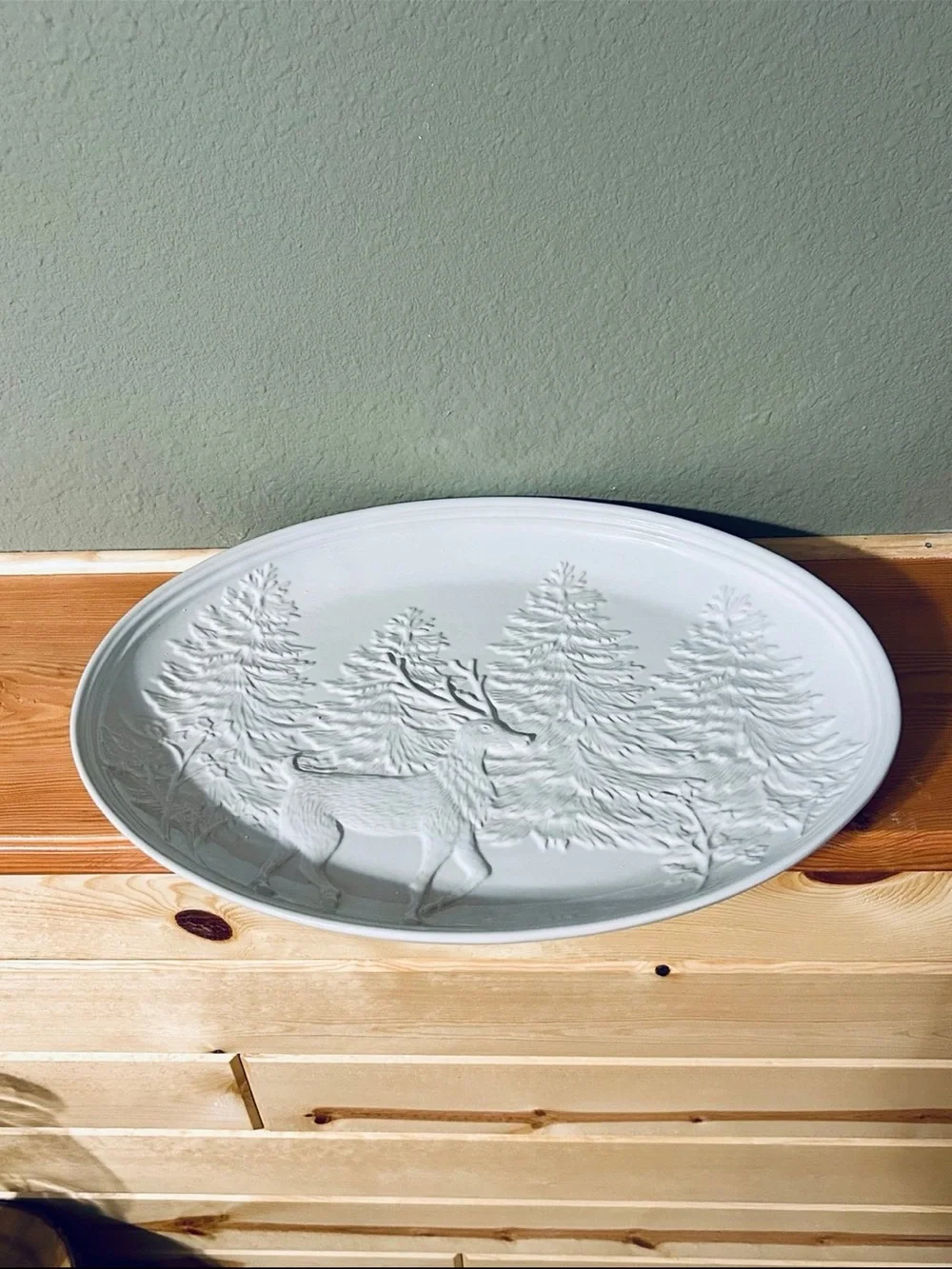 Pottery Barn DONDER Deer serving platter Oval Woodland Scene